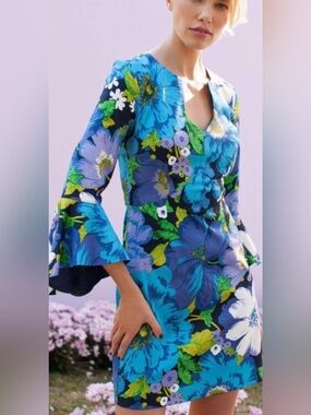 Trina Turk Winnie Floral Bell Sleeve Shift Dress